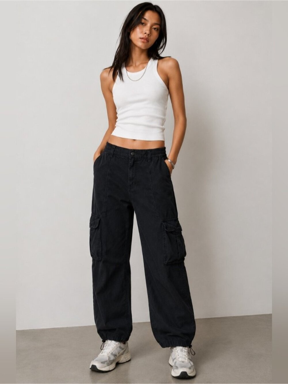 H&M Black Cotton Cargo Jogger Pants Size 8 Utility Parachute Style